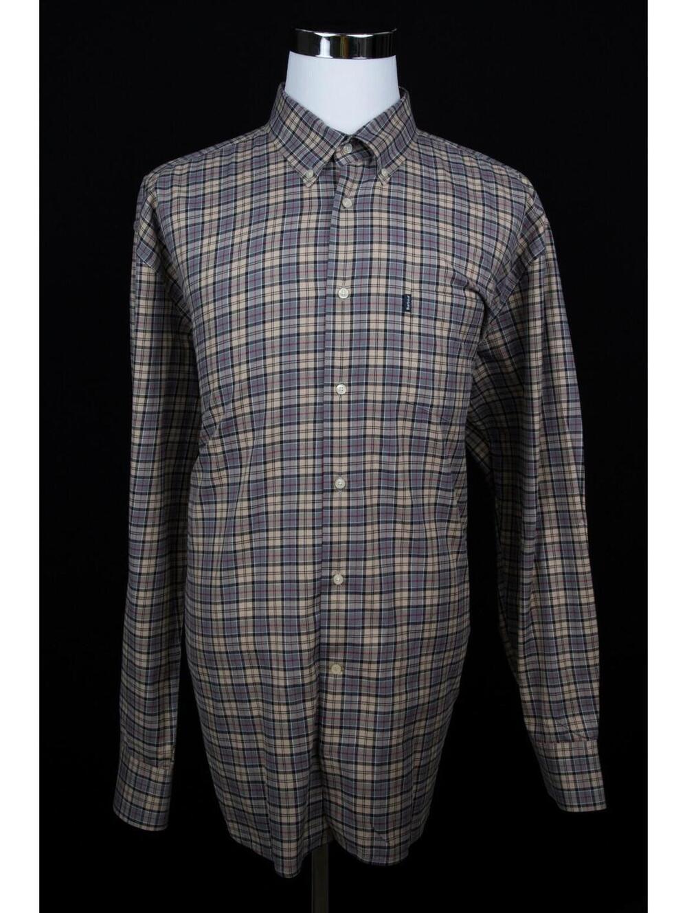 Men's Barbour Malcolm Regular Fit Khaki Checkered Button Up Shirt Sz XL